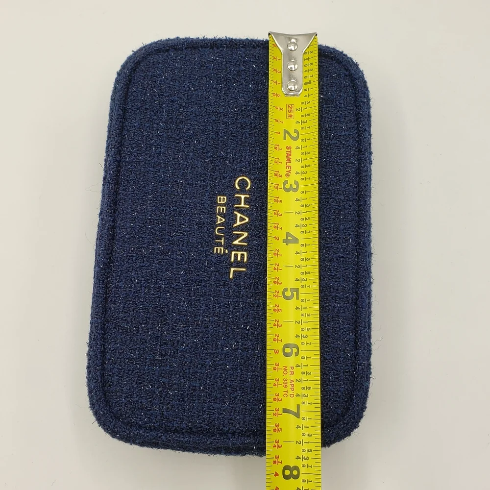 Authentic Chanel Cosmetic Pouch Blue Gold